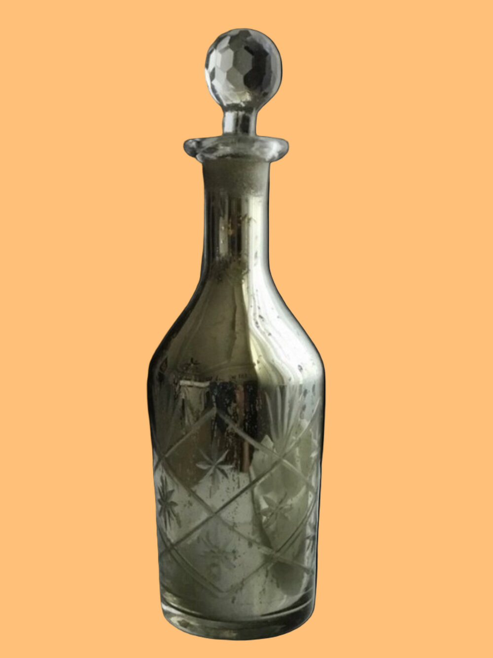 Etched Mercury Glass Decanter with Glass Stopper